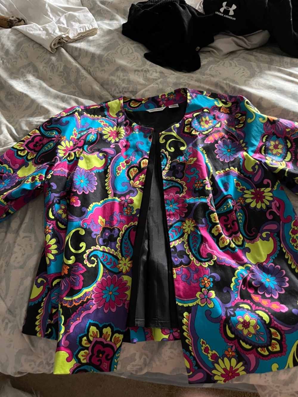 Laura Ashley Vibrant Floral Paisley Jacket - Black, Turquoise, Pink, Yellow